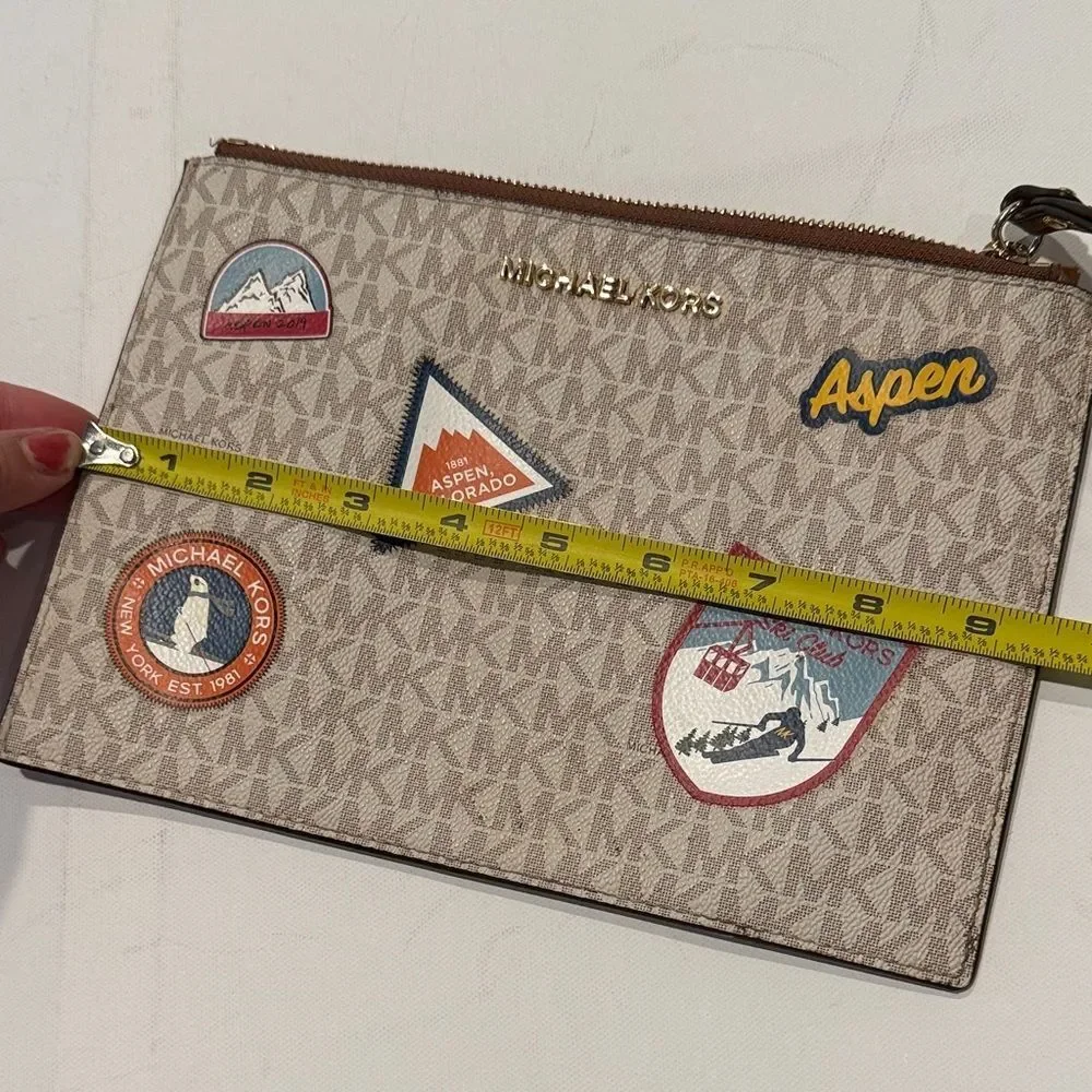 Michael Kors Beige and Brown Patch Wristlet